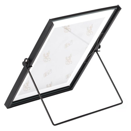 Fabulaxe Modern Metal Floating Tabletop Photo Picture Frame with Glass Cover and Easel Stand, Black 5 x 7 QI004066.BK.L